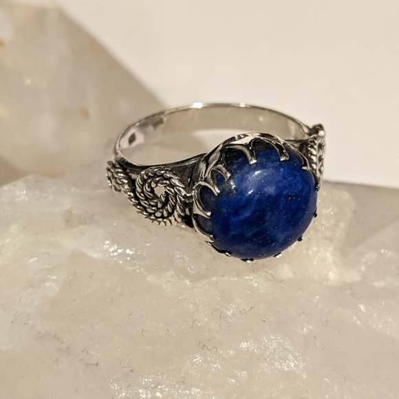 Natural Blue Lapis Lazuli, 925 Silver Ring, 8.5 - Picture 3 of 7